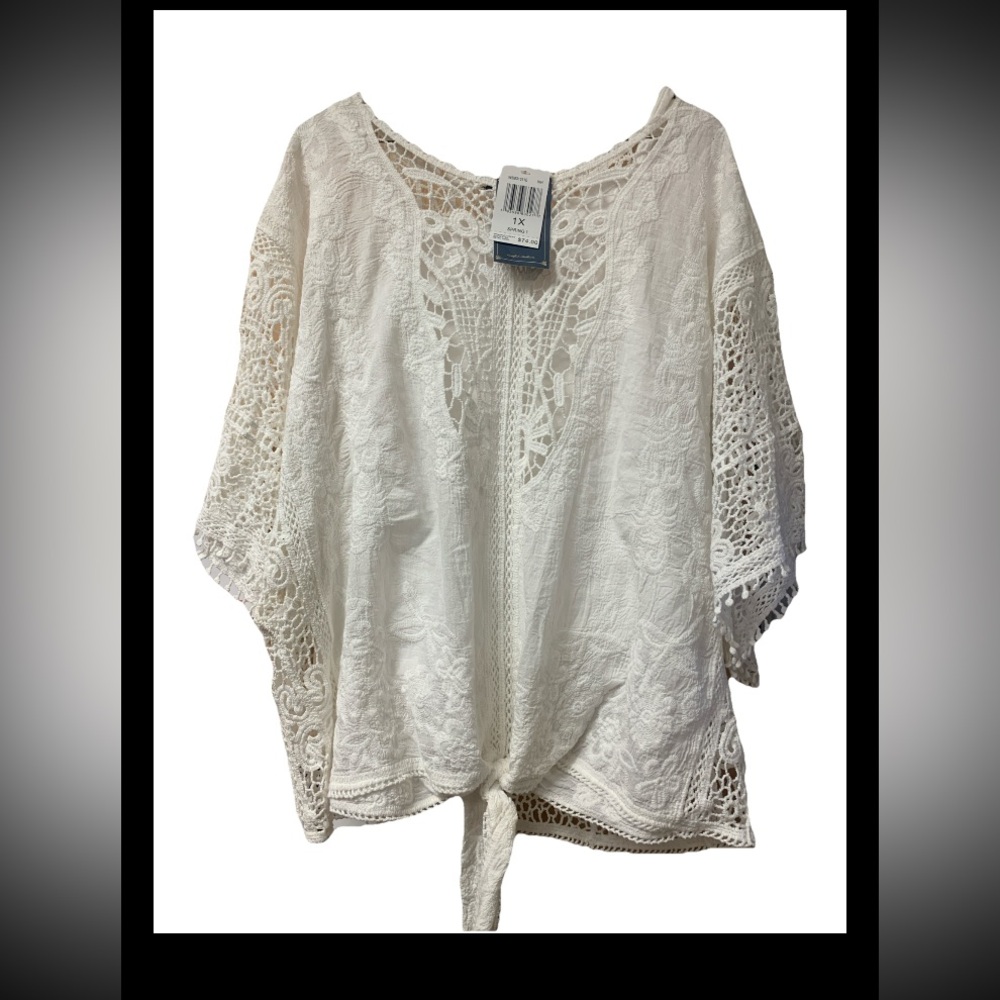NWT Democracy Chic White Lace Blouse for Women 1X